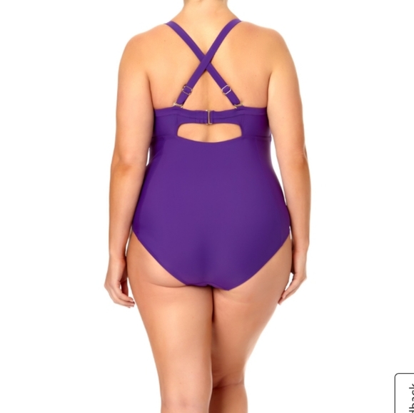 Solid Purple Ruched one piece swimsuit 2X NWT - Picture 3 of 7